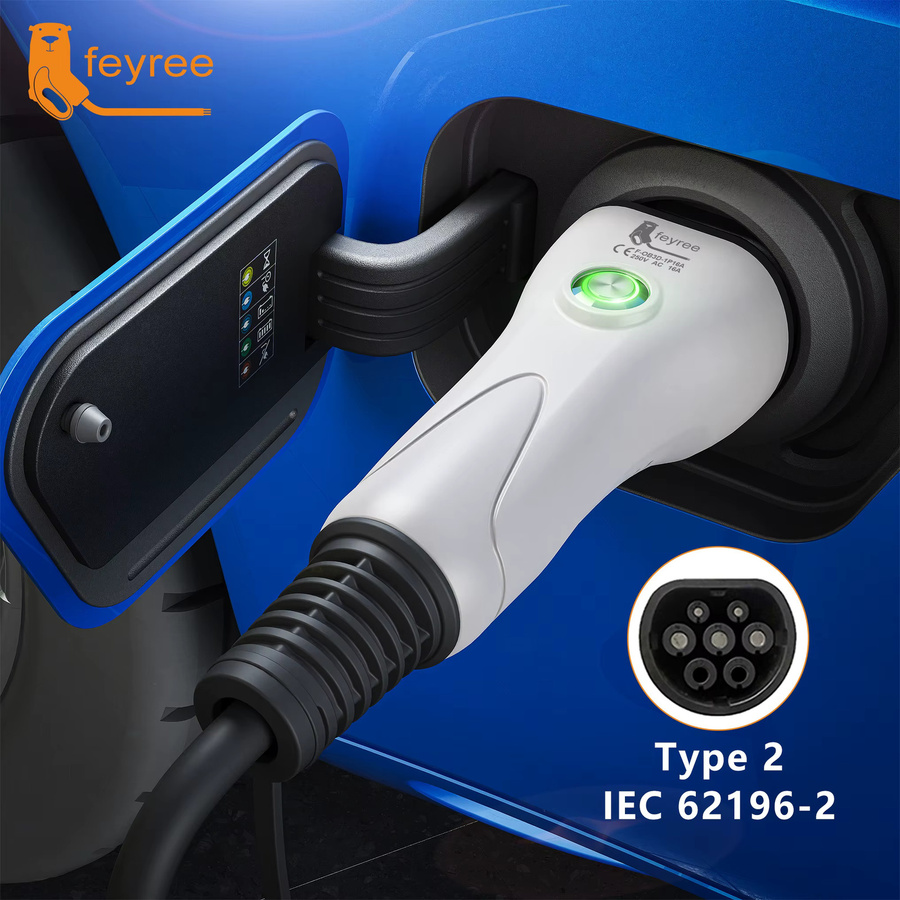 Feyree Typ2 EV-Ladestecker mit One-Touch-Stopp-Funktion in Weiß für Elektrofahrzeuge 16A 32A - Bild 3