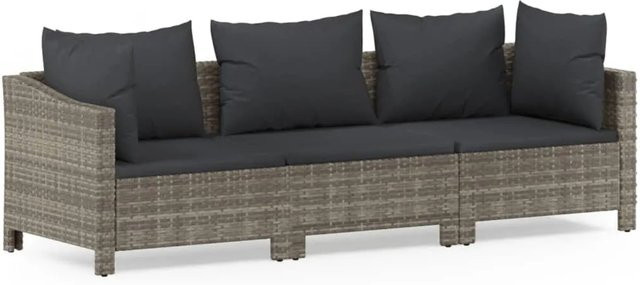 vidaXL 3-tlg. Garten-Lounge-Set in L-Form aus grauem PE-Rattan mit Polsterkissen und pulverbeschichtetem Stahlgestell - Bild 1