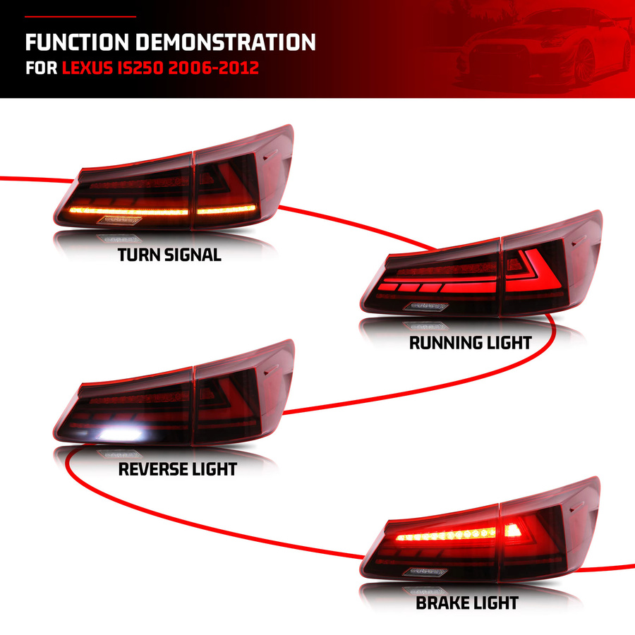LED-Rückleuchten für Lexus IS250 IS350 ISF IS ii 2006-2013 Limousine mit sequenziellem Blinker in Rot - Bild 2
