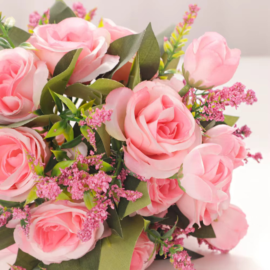 Künstlicher Brautstrauß mit weißen Rosen und Seidenband für deine Hochzeit - Bild 2
