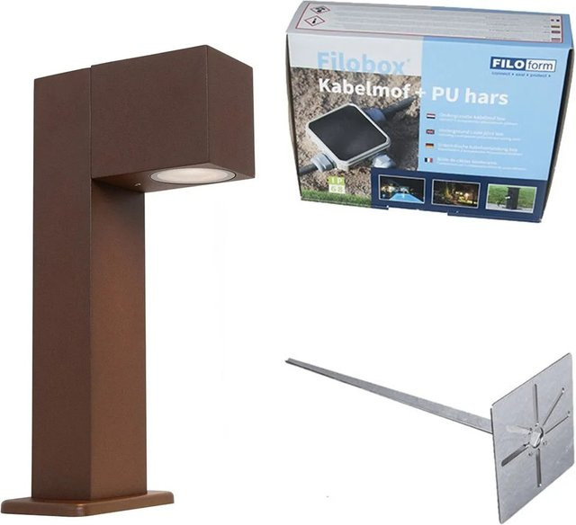 QAZQA Baleno Industrielle Stehende Außenlampe aus Aluminium in Rostbraun, IP44, Höhe: 30 cm - Bild 1