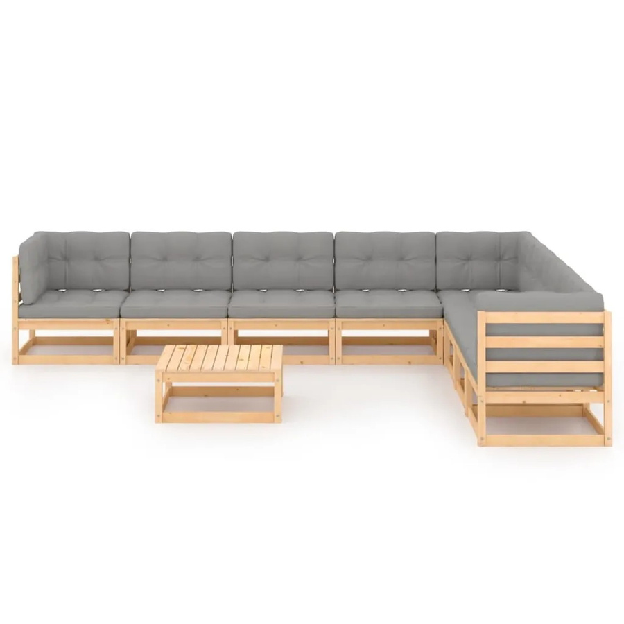 vidaXL 9-tlg Garten-Lounge-Set Modell 31 aus massivem Kiefernholz mit grauen Kissen in rustikalem Design - Bild 2