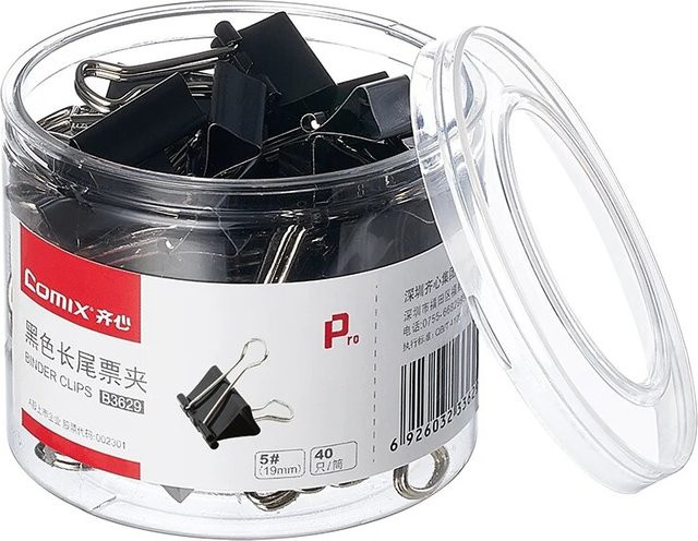 Comix Binder Clips aus Metall in Schwarz mit langem Schwanz für Büro und Schule - Bild 1