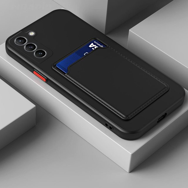 Silikon Handyhülle mit Kartensteckplatz für Samsung Galaxy S25 S24 S23 S22 S21 S20 FE Ultra Plus 5G in Schwarz - Bild 1