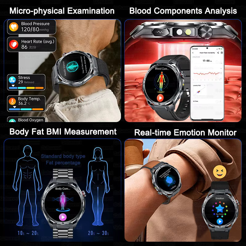 GUHUAVMI KI-Smartwatch mit EKG-Funktion, Saphirglas und Bluetooth-Anruffunktion in Rot - Bild 2