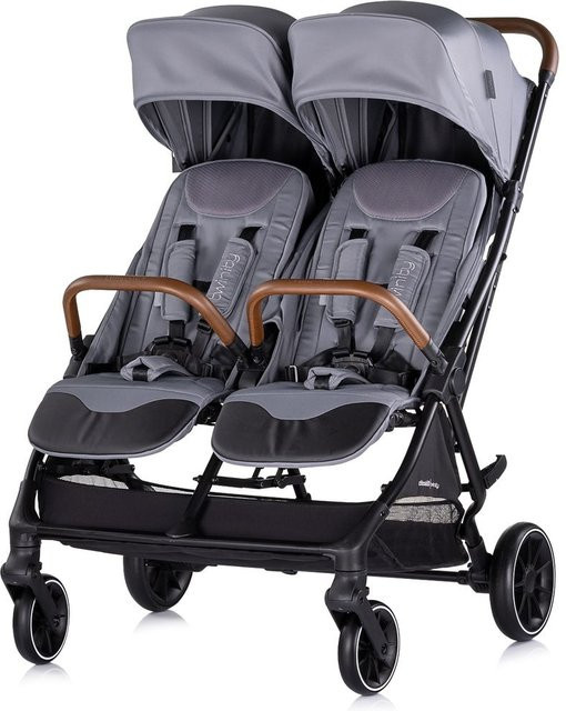 Chipolino Zwillingskinderwagen Twinity in Grau mit Aluminiumrahmen, Fußabdeckung, Wickeltasche und Becherhalter - Bild 1