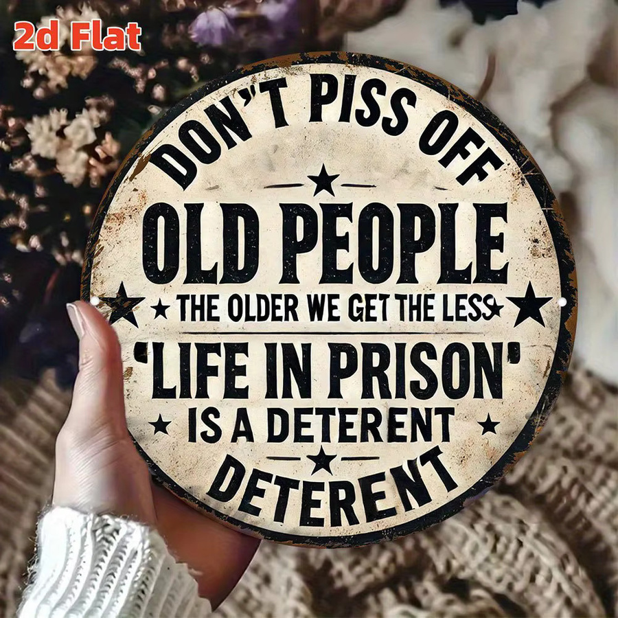 Potdemiel Rundes Aluminiumschild Don't Piss Off Old People Durchmesser: 19,81 cm, Mehrfarbige Wanddekoration im Vintage-Stil - Bild 5