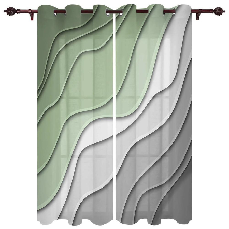 Yiran Furniture Vorhänge mit Farbverlauf in Salbeigrün und Grau, semi-transparent, Polyester, B: 107 cm, H: 160 cm, 2er-Set - Bild 2