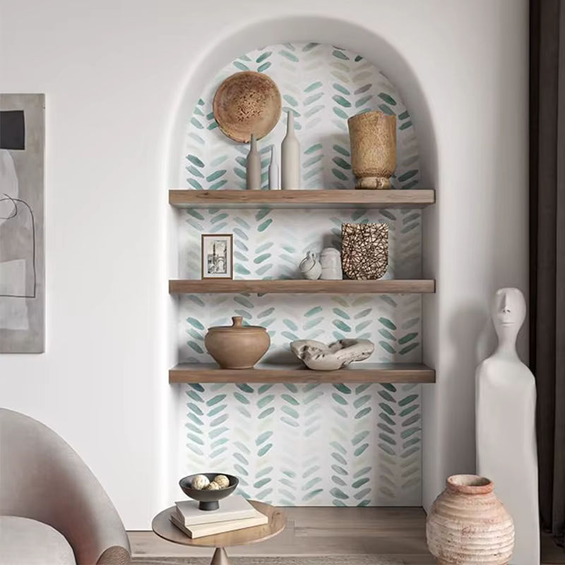 Selbstklebende Boho Tapete von KALYNN in Grün und Weiß mit Blatt-Design - Bild 4