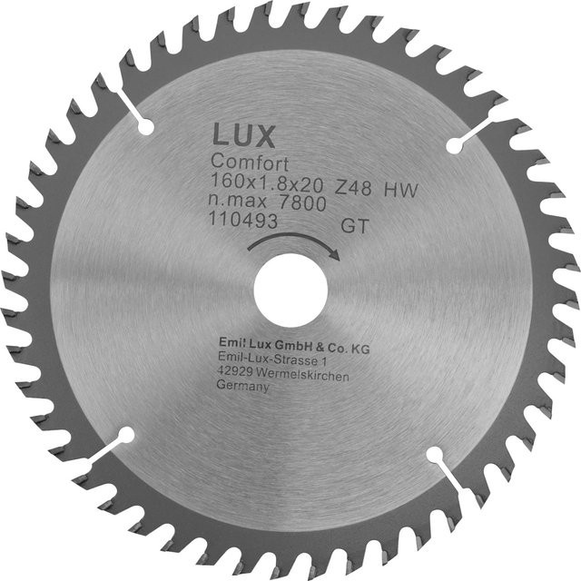 LUX-TOOLS HM-Kreissägeblatt für Holz, Farbe: Silber, Durchmesser: 160 mm, Bohrung: 20 mm, 48 Zähne, Carbide Tipped - Bild 1
