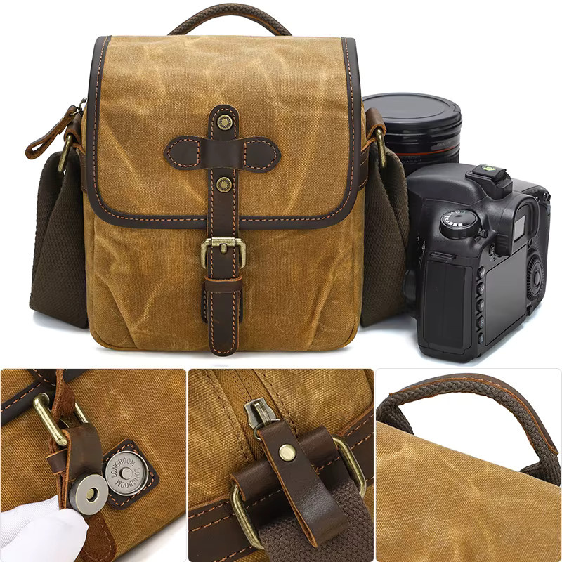QISEMIAN Umhängetasche für DSLR-Digitalkameras als lässige Fototasche und Objektivtasche in Grün und Braun - Bild 2