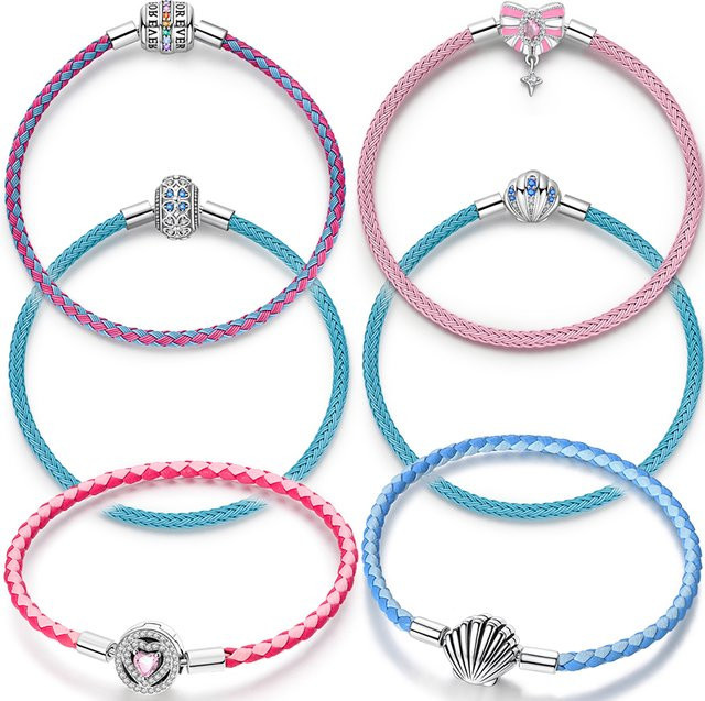 Qikaola Charm Armband, 925 Silber, Blau, Leder, Damen - Bild 1