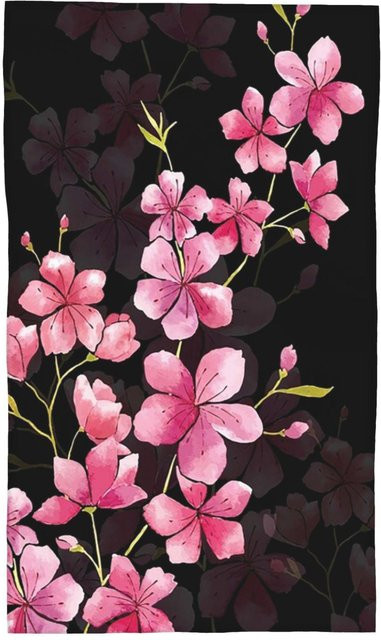 Saugfähiges Baumwolltuch mit Kirschblüten-Muster in Schwarz, B: 30 cm, H: 60 cm - Bild 1