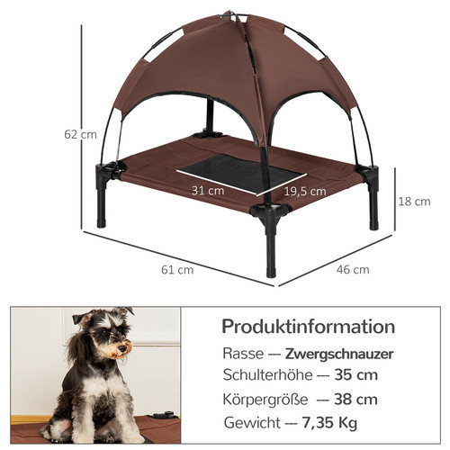 PawHut Erhöhtes Hundebett mit Baldachin aus Oxford-Gewebe und Metall, Farbe: Kaffee/Schwarz, B/H/L: 46 x 62 x 46 cm - Bild 6