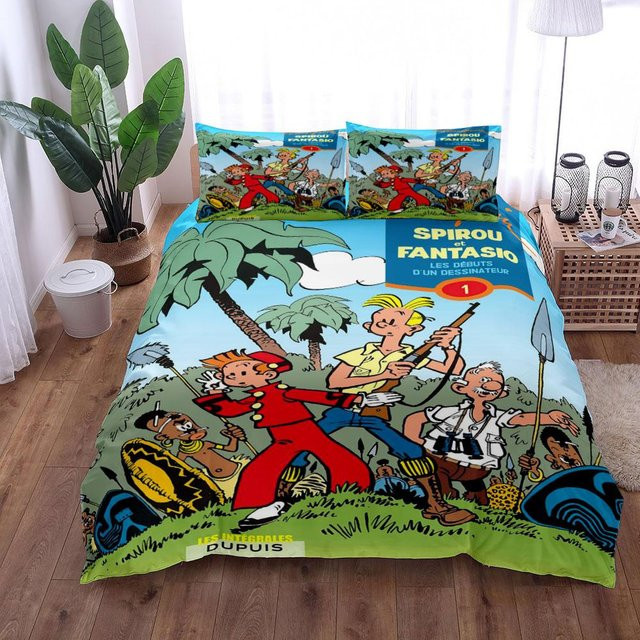Bettwäsche-Set Spirou und Fantasio mit Bettbezug und Kissen aus Mikrofaser, Mehrfarbig, B/H: 135 x 200 cm - Bild 1