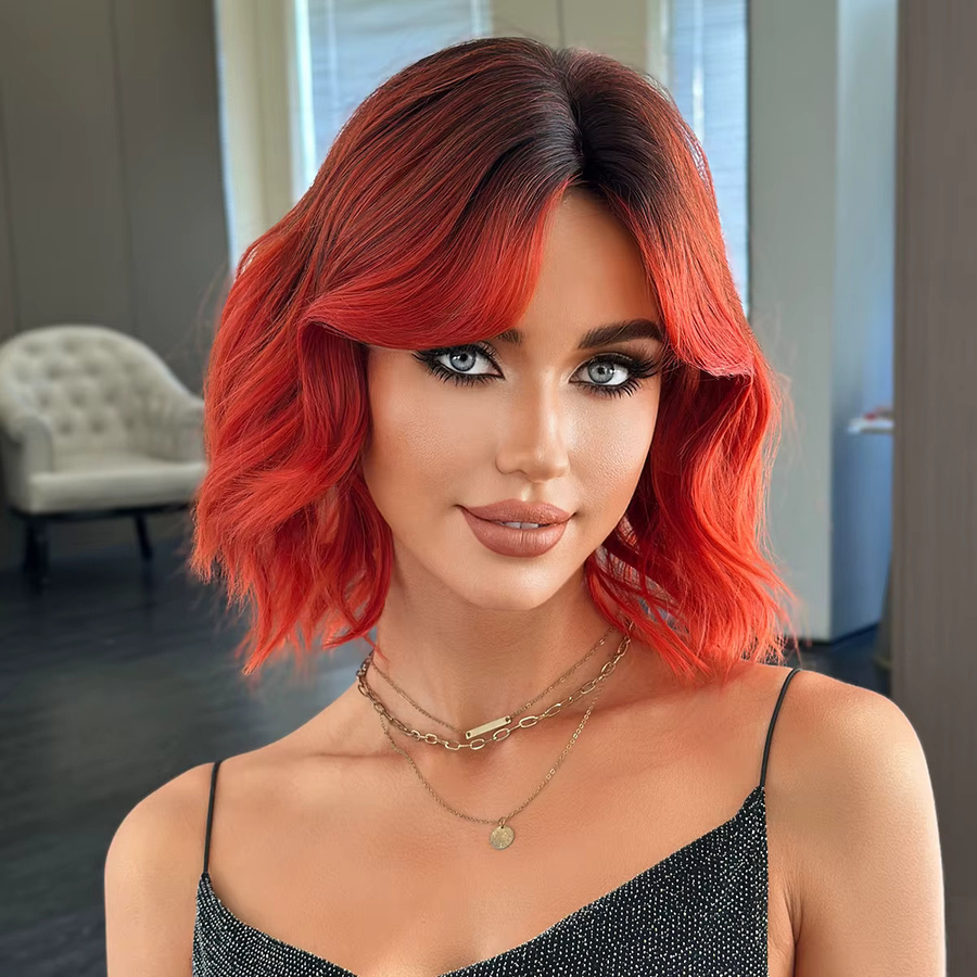 7JHH WIGS Perücke, Wasserwellen, Orange-Rot, Damen, synthetisch - Bild 2