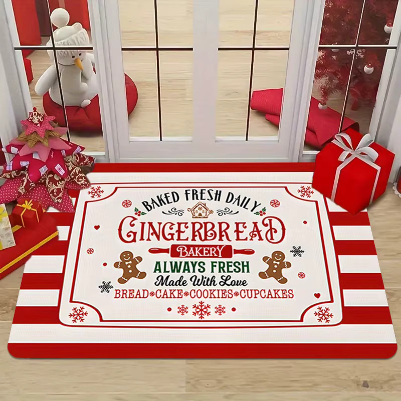 Rutschfeste Weihnachts-Fußmatte Lebkuchenmann in Rot-Weiß gestreift aus weichem Polyester, B/T: 60 x 40 cm - Bild 2