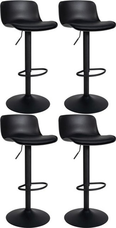 4er Set Barhocker DELUKE CABEL in Schwarz aus Kunstleder, höhenverstellbar, drehbar mit Lehne, B/T/H: 43,5 x 46 x 75 cm