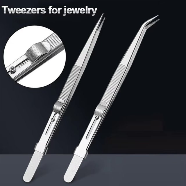 VIBRATITE Pinzette aus Edelstahl mit Verriegelung für Schmuckherstellung und DIY-Bastelarbeiten, Silber - Bild 1