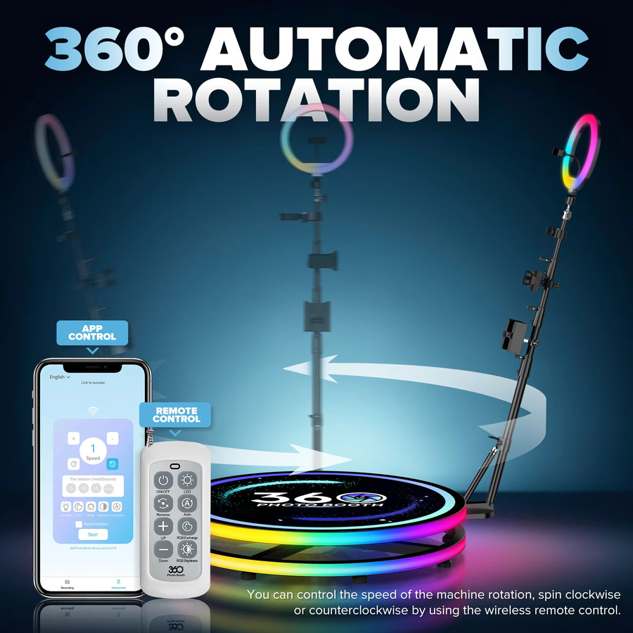 Neson 360-Grad-Fotobox mit Flightcase und RGB-Licht in Schwarz für Partys und Hochzeiten inklusive App-Fernbedienung - Bild 2