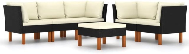 vidaXL 6-tlg Garten-Lounge-Set in U-Form aus Poly-Rattan und Eukalyptusholz mit Kissen, Schwarz - Bild 1