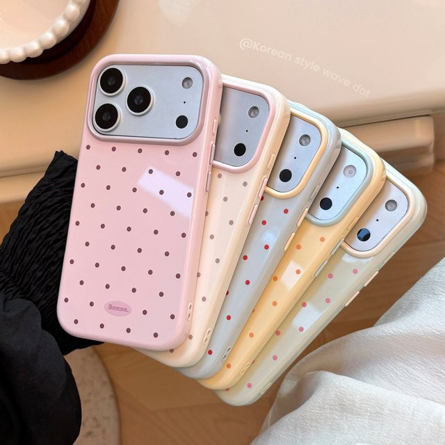 Glänzende Macaron Schutzhülle mit Polka-Dot-Muster für Apple iPhone 17 16 15 14 13 Pro Max in Multicolor - Bild 1
