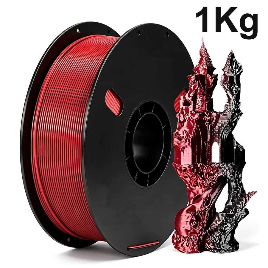 EasyThreed PLA Seiden-Filament Zweifarbig Schwarz Rot 1,75mm 1kg - Bild 2