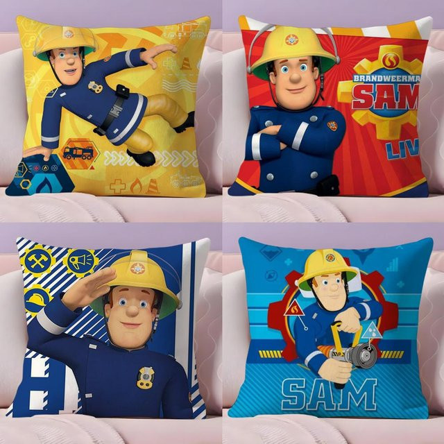 F-Firemans S-SamS Kissenbezug aus Plüsch in Schwarz, quadratisch, mit doppelseitigem Grafikdruck, maschinenwaschbar - Bild 1