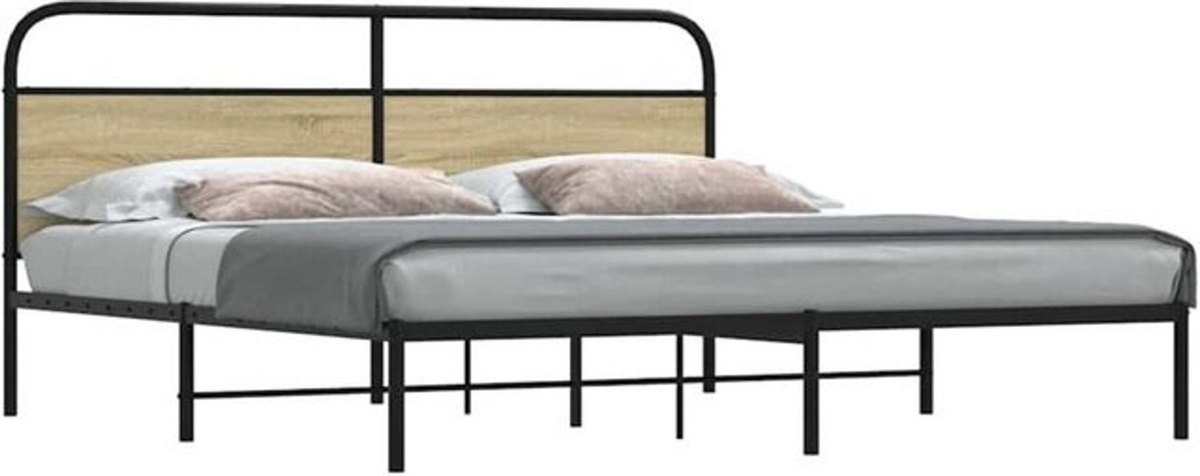 Metallbett Vidaxl in Sonoma-Eiche und Braun im Industrial-Stil ohne Matratze B/T/H: 200 x 200 cm - Bild 1