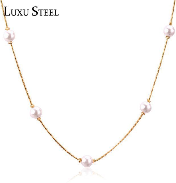 LUXUSTEEL Halskette Edelstahl, Perle, Schwarz, Damen - Bild 1