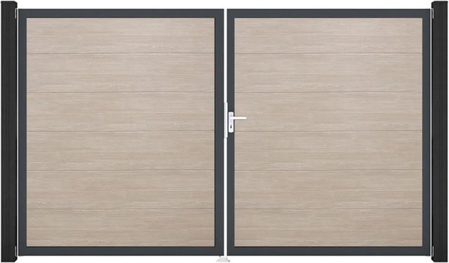 GroJa Steckzaun Tor BasicLine DIN Rechts DB Sheffield Oak Doppel-Tor 2-flügelig in Braun - Bild 1