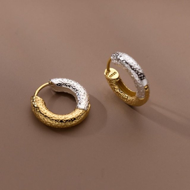 Ohrringe Messing, Silber, Strukturierte Runde, Damen, Vintage - Bild 1