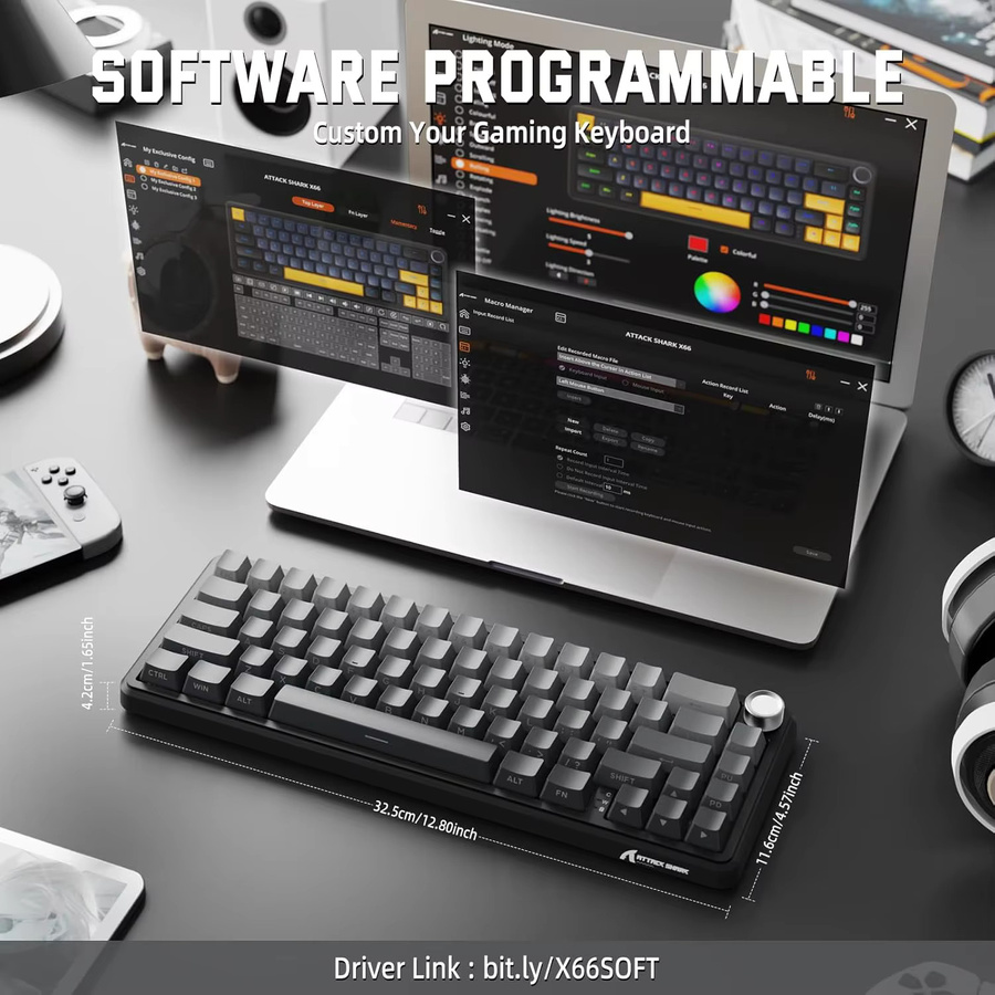 ATTACK SHARK X66 Kabellose mechanische Gaming-Tastatur mit RGB, 66 Tasten, Hot-Swap und linearen Schaltern, Weiß - Bild 6