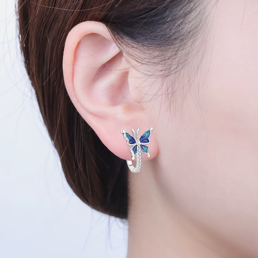 PANPOKI Creolen, 925 Silber, blaue Schmetterling, Zirkonia, Damen - Bild 2