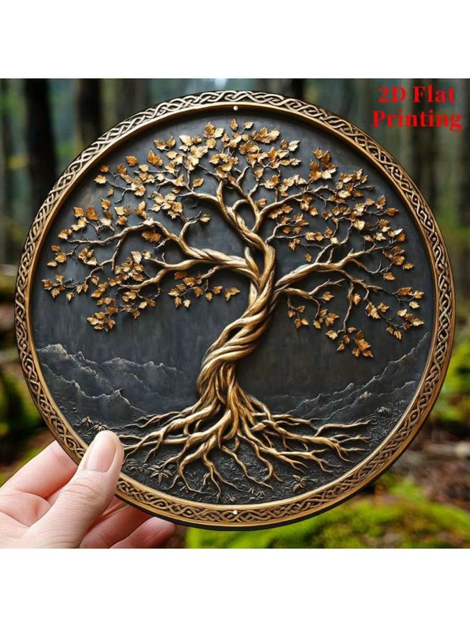 HELLOYOUNG Vintage Wandkunst Baum des Lebens aus Aluminium, rundes Metallschild in Multicolor, Durchmesser: 20,3 cm - Bild 6