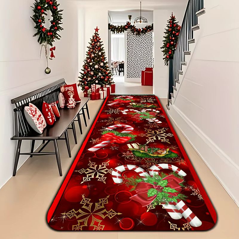 VIKAMA Christmas Runner Mat Druckteppich in Rot und Gold für Küche, Flur und Eingangsbereich - Bild 2