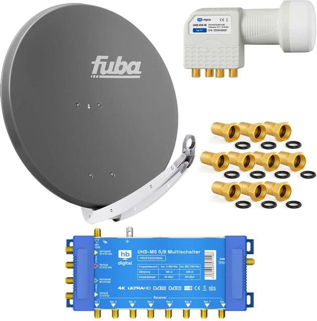 hb-digital Sat-Anlage Set Fuba DAA 85cm in Anthrazit mit Multischalter 5-8 LNB Quattro - Bild 1