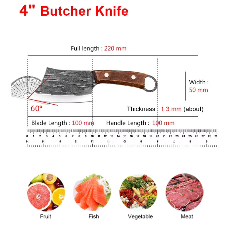 InLeung Hackmesser aus Edelstahl mit Holzgriff in Silber für Fleisch, Fisch und Gemüse - Bild 2