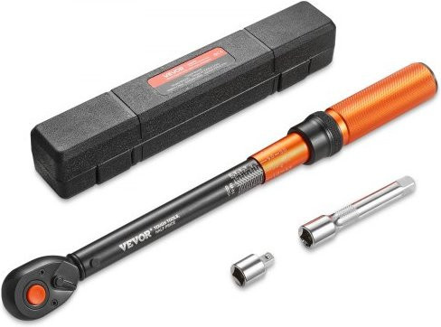 VEVOR Drehmomentschlüssel 1/2 Zoll mit 20–220 Nm, Doppelskala, Präzision ±3 %, inklusive Verlängerungsstange, Adapter und Aufbewahrungskoffer, Farbe: Orange - Bild 1