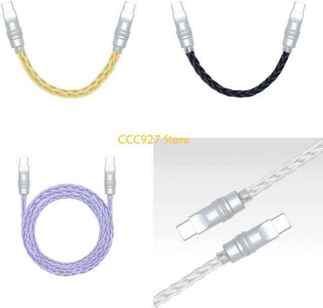 B03F USB-C auf USB-C Ladekabel, geflochtenes achtadriges Kabel aus monokristallinem Kupfer in Silber, Schnellladekabel - Bild 1