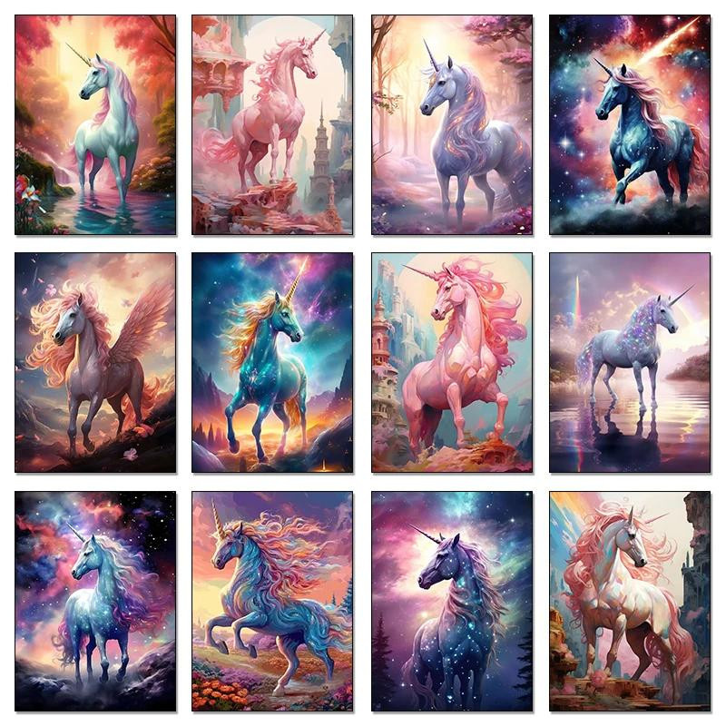 Lisa Gallery Abstraktes Leinwandgemälde Einhorn und Pegasus in Rosa und Bunt, Breite: 50 cm, Höhe: 75 cm - Bild 2