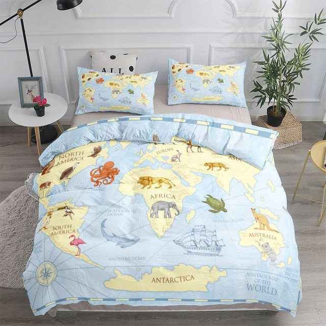 Bettwäsche-Set mit nautischem Kartenmotiv von JMG Household Supplies in Blau, bestehend aus Bettbezug und Kissenbezug aus Mikrofaser, Breite: 135 cm, Höhe: 200 cm - Bild 1