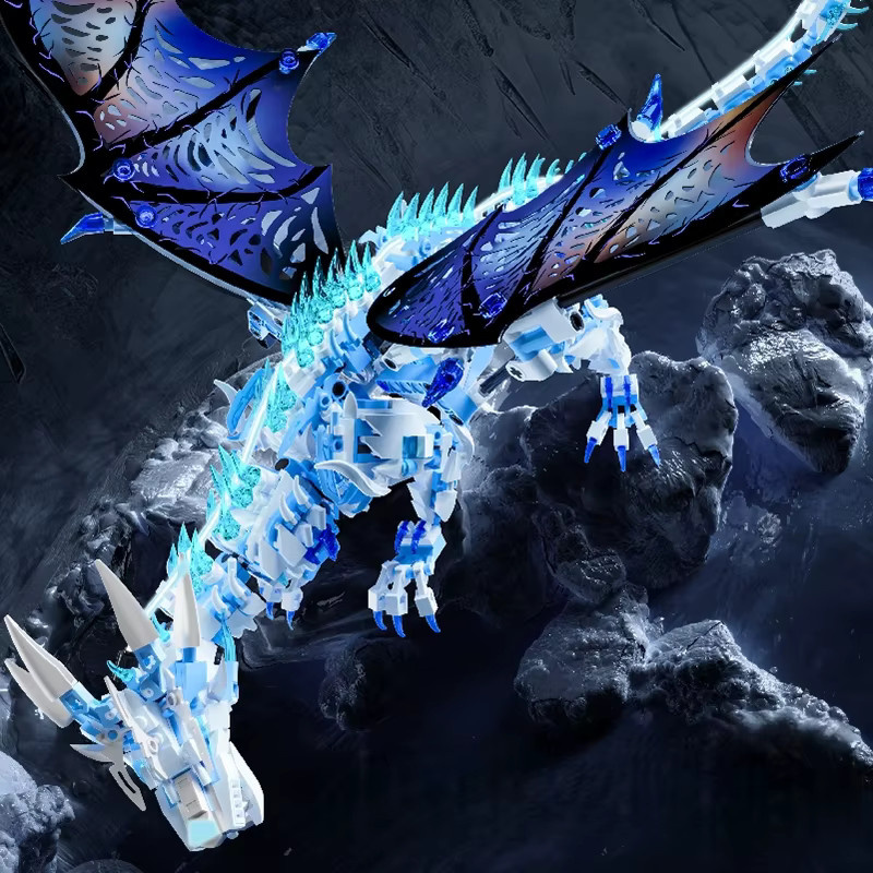 BXA Kreatives MOC Modell Kit Eis Drache aus blauen Bausteinen als DIY Fantasy Puzzle Spielzeug - Bild 6