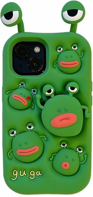 ASONPAI Silikon Handyhülle mit 3D Frosch-Design und Teleskop-Halterung für iPhone 13 14 15 16 17 Pro Max in Grün - Bild 1