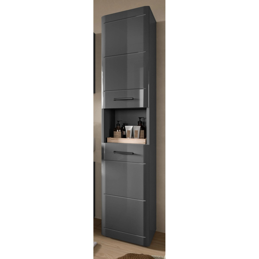 Inn.Furn Hochschrank Grau Hochglanz mit Soft-Close und Regalfach, H x B x T: 180 x 30 x 30 cm - Bild 2