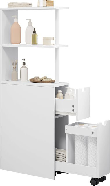 EUGAD Weißer Badezimmer-Nischenschrank mit Schubladen und Rollen, Schmaler Freistehender Aufbewahrungsschrank für Küche und Bad aus MDF, Mattweiß - Bild 1