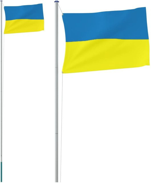 Yiwydaa Ukrainische Flagge aus Polyester und 6,23 m Aluminiumstangen-Set in Blau mit Messingdetails - Bild 1
