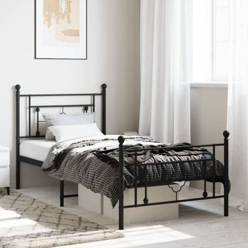 Vidaxl Metallbett mit Kopf- und Fußteil in Schwarz, Modernes Bettgestell aus Stahl, B/T: 90 x 190 cm - Bild 1