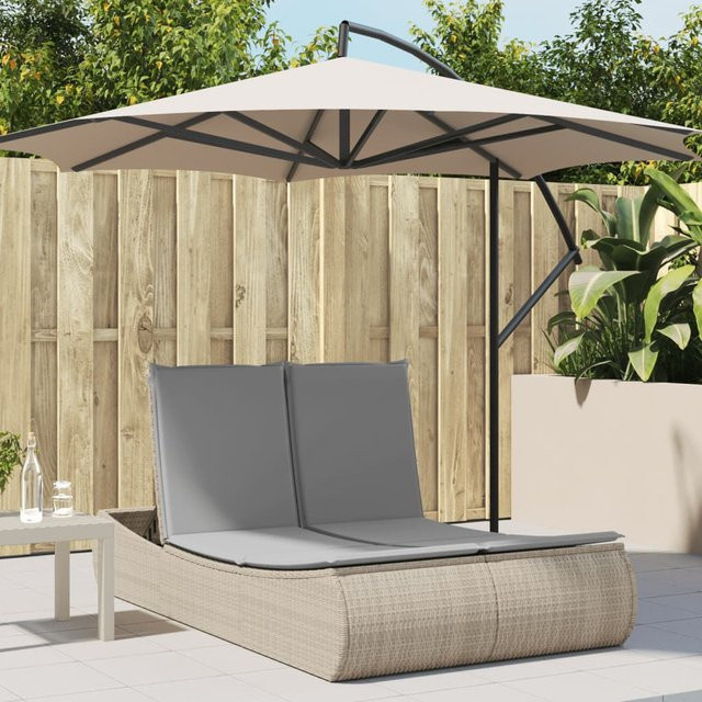 vidaXL Doppel-Sonnenliege aus Polyrattan mit Auflagen, Beige, B/T/H: 110 x 200 x 75 cm - Bild 2