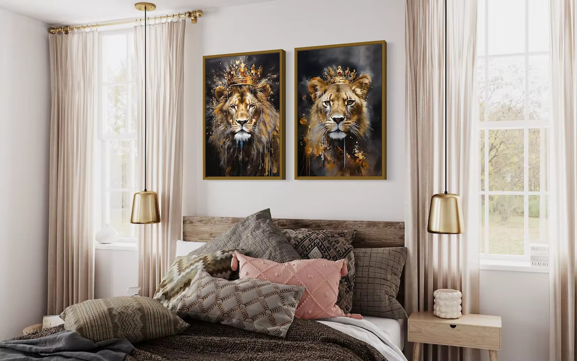 Caiartlove Leinwandgemälde König der Löwen und Löwin in Schwarz und Gold als romantisches Wandkunst-Poster - Bild 4